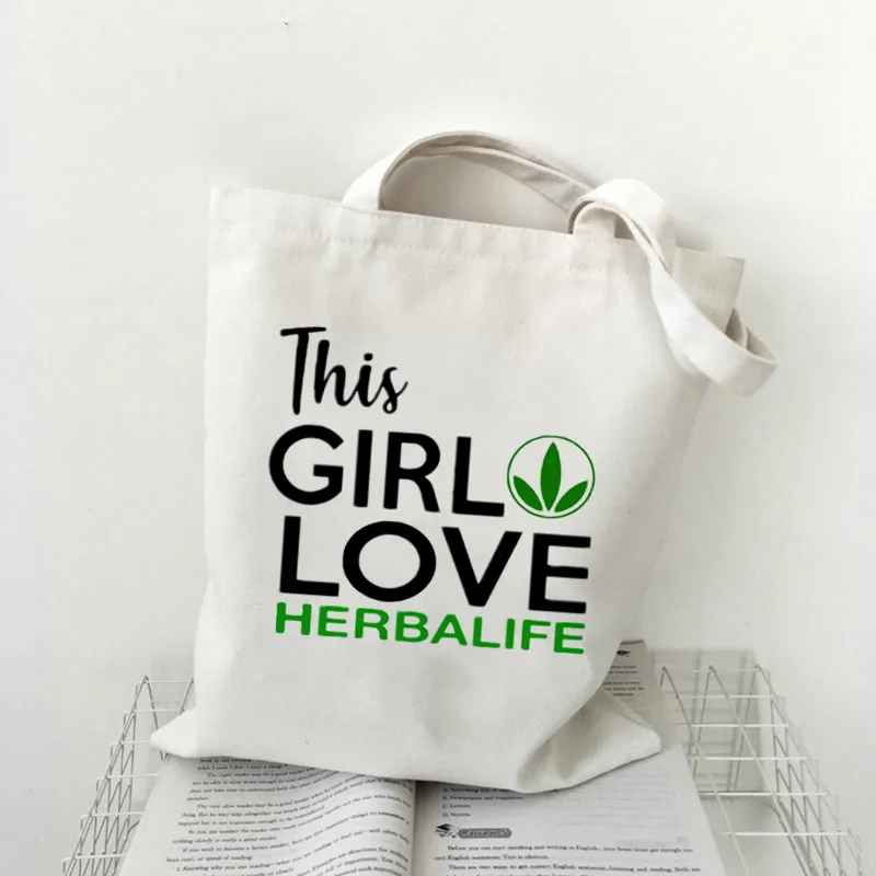 

Dlrn This Girl Loves Herbalife Letters Print Shopping Tote Casual Large-capacity Cartoon Women Bag Harajuku Shoulder Bags
