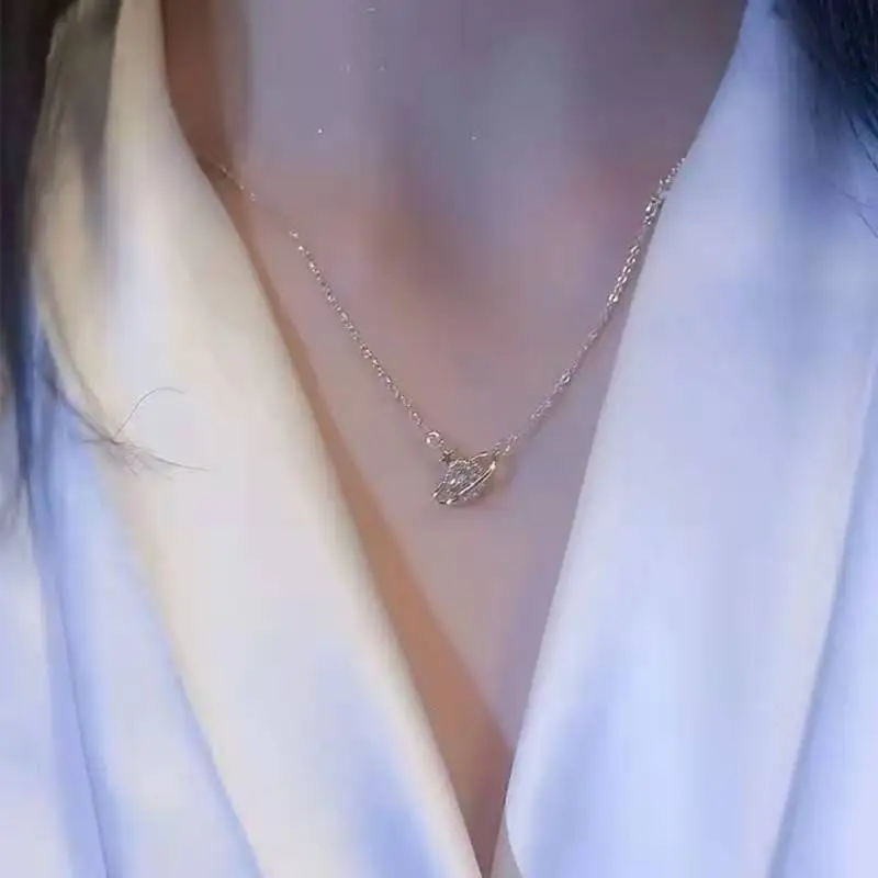 

Женское колье с подвеской в виде планеты, из серебра 925 пробы, с фианитами