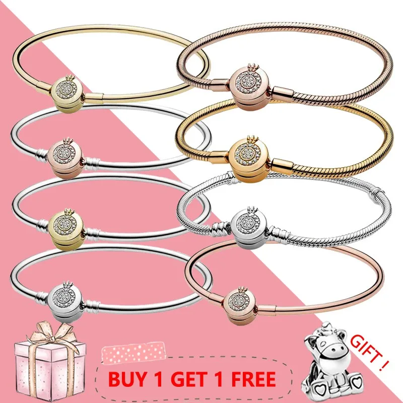 

Hot 925 Sterling Silver New Shiny Crown Letter O-shaped Women's Pan Bracelet Is Suitable For The Original Pandora Charm Jewelry