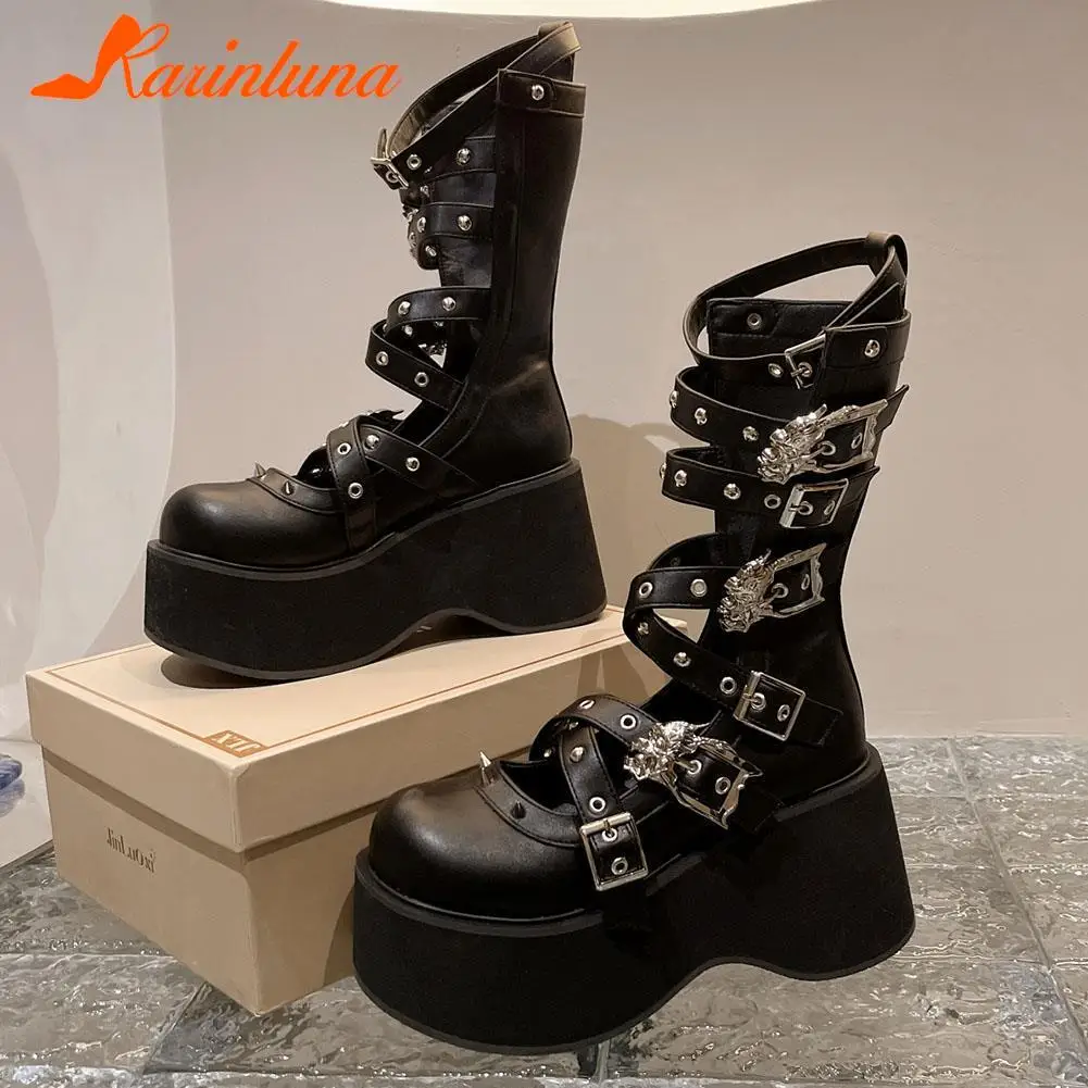 Punk Gothic Style Platform Mary Jean Shoes New Fashion Brand 2023 Spring Summer Round Toe Buckle Sandals Boot Party Role Play