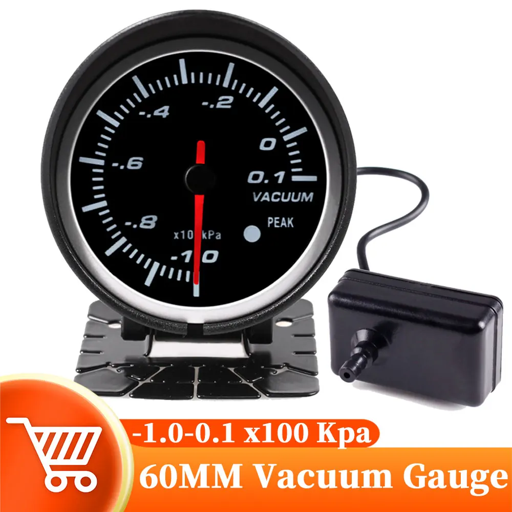 

60mm Vacuum Gauge -1~0.1xKpa Vacuum Pump Red/White Dual Backlight With Holder Blackout Fit 12V Car Racing