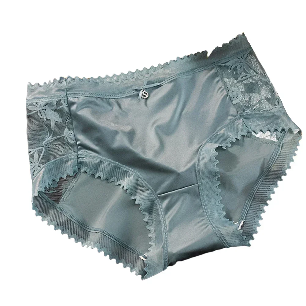 bezszwowe satynowe majtki dla kobiet Seksowne koronkowe detale Luksusowy styl Regularny krój Oddychająca bielizna całoroczna
