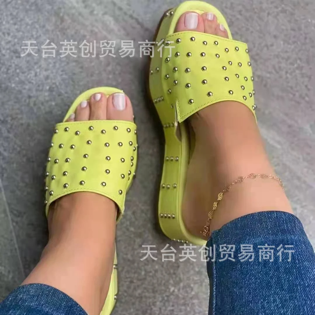 Summer 2022 New Platform Slippers Women Fashion Fish Mouth Open-toe Rivets Sandals Slippers Women's Plus Size Women's Sippers