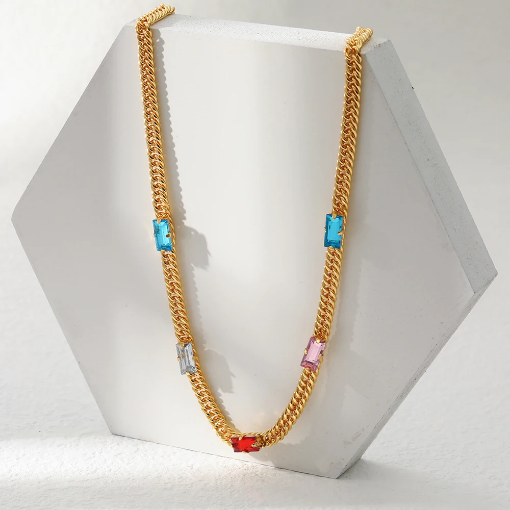 

Cubic Zirconia Fashion Stainless Steel Women's Necklace Waterproof and Fade Resistant 18K Real Gold Plated Jewelry