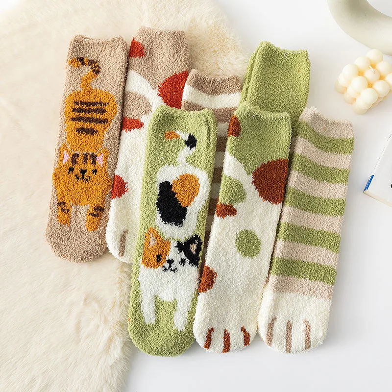 

Winter Socks Women Thick Coral Fleece Warm Socks Animal Cat Paw Cute Socks Girls Soft Floor Socks