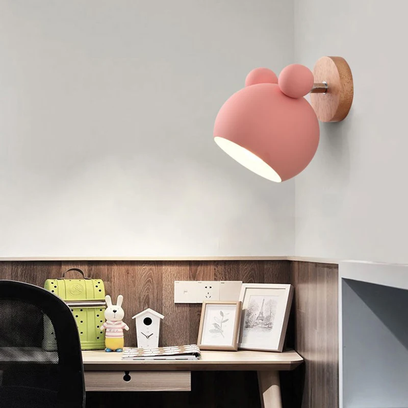 

Nordic Macaron Wall Lamp Creative Iron LED Panda Minimalist Home Decor Bedroom Cartoon Children Room Bedside Desk Bracket Lights