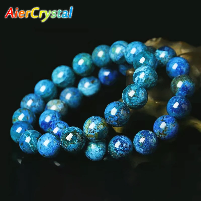 

8/10/12mm Natural Stone Beads Bracelet Azurite Blue Copper Ore Bracelet Energy Mineral Raw Crystal Aura Healing Luxury Jewelry