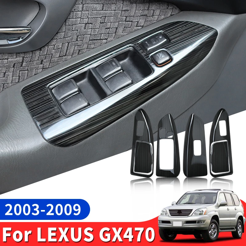 2003-2009 Lexus GX 470 GX470 2008 2007 2006 2005 2004 인테리어 도어 버튼 제어판 장식 수정 액세서리 업 그레 이드 스테인레스 스틸 안티 스크래치 유리 리프팅 버튼 패치