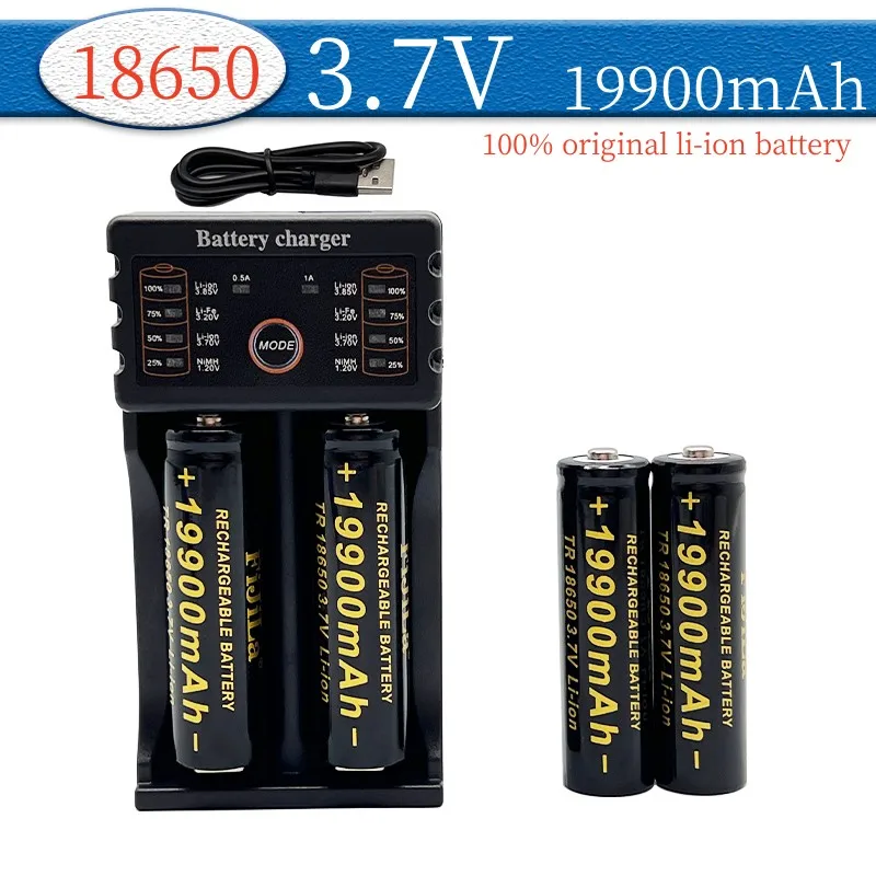 

100% new 18650 battery 3.7V 19900mAh rechargeable lithium-ion battery with LED flashlight battery charger Toy battery+charger