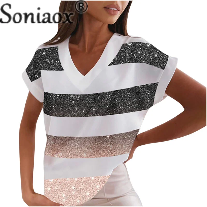 

Fashion Print Versatile Basic T-Shirt Women's Fresh Sweet Style V Neck Pullover Tops Female Summer Casual Commuter Slim Fit Tees