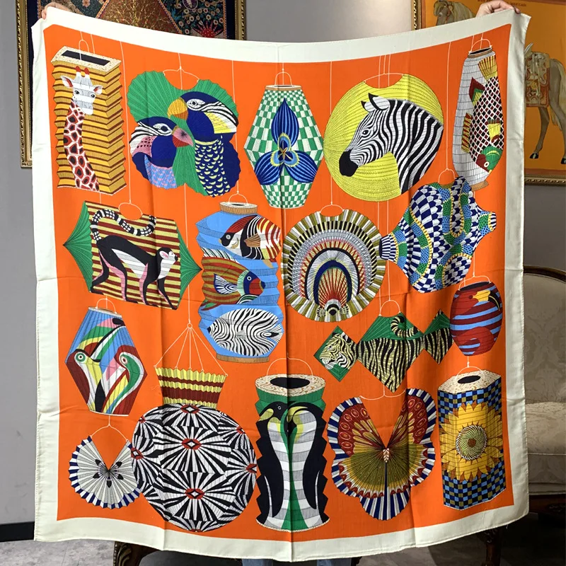 

Luxury 70% Wool 30% Silk Fashion Shawl Two-sided Print Silk Cashmere Scarf Winter Warm Scarves Hand Rolled Edge Bandana 135cm