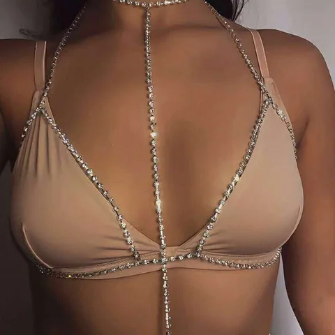 Sexy Women Shiny Crystal Rhinestone Bra Chest Body Chain Fashion Leg Chains Bikini Jewelry For Women Summer Beach Dress