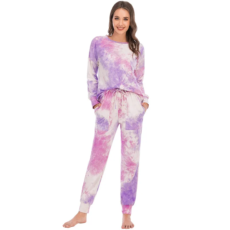 Womens Pajamas Sets Tie Dye Pyjamas Famale Pijamas Loungewear 2 Piece PJ Set Sweatsuits Sleepwear Nightwear Homewear