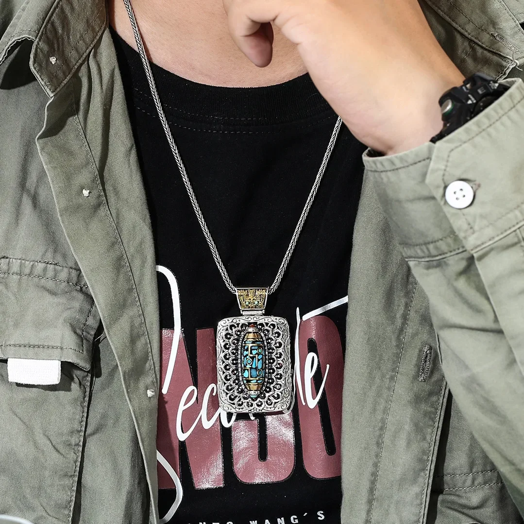 Винтажное мужское ожерелье с подвижным зеленым агатом подвеска Tianbei девятью