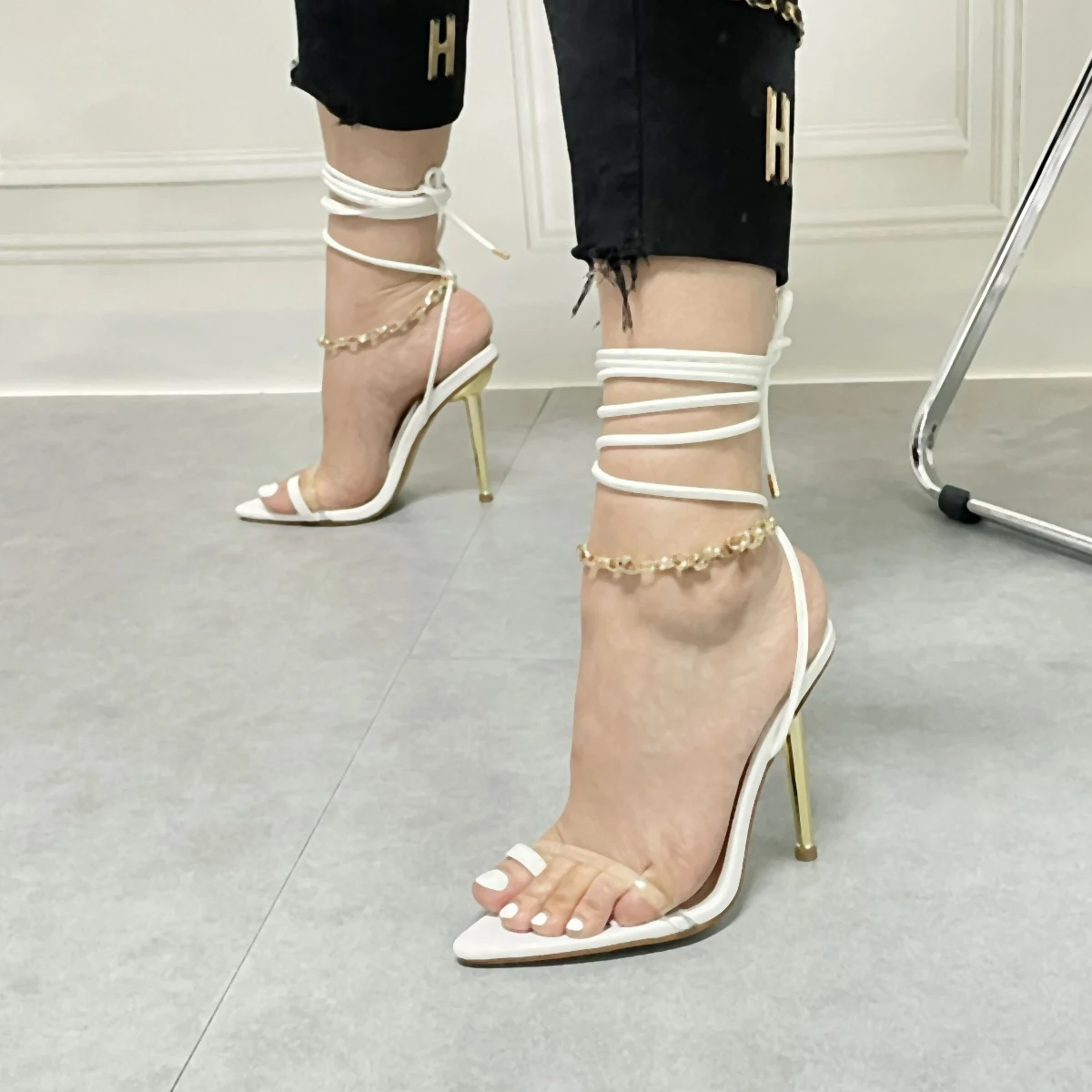 

Босоножки женские с узкими ремешками, модные туфли-лодочки на высоком тонком каблуке, классические сандалии с застежкой, черные, белые, 2022