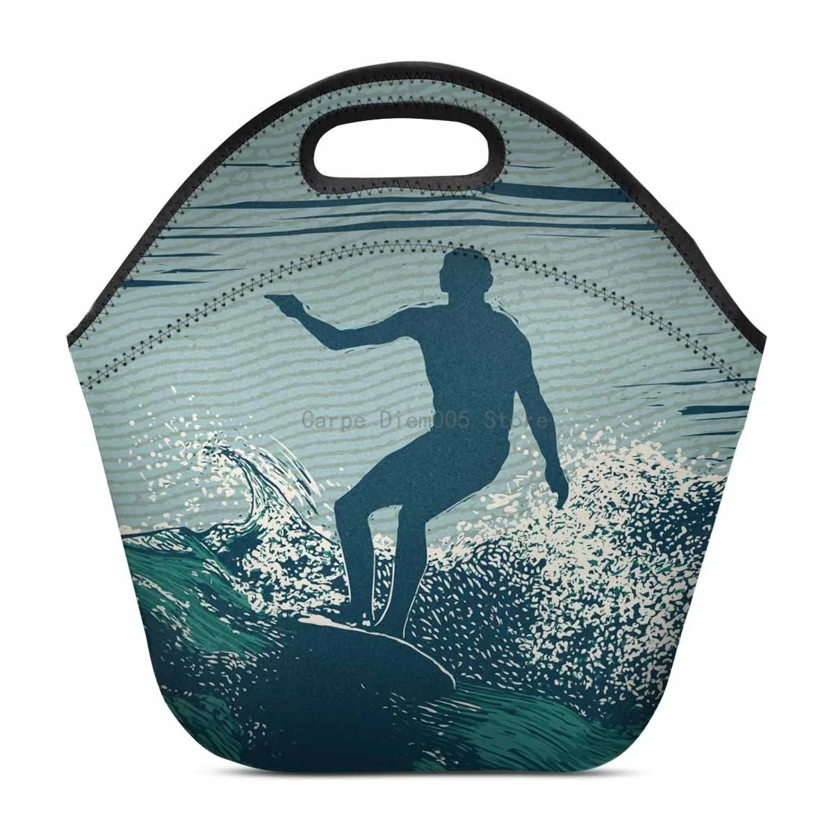 

Silhouette Surfer and Big Wave Neoprene Lunch Boxes Lunch Bag Tote Insulated Gourmet Tote Cooler
