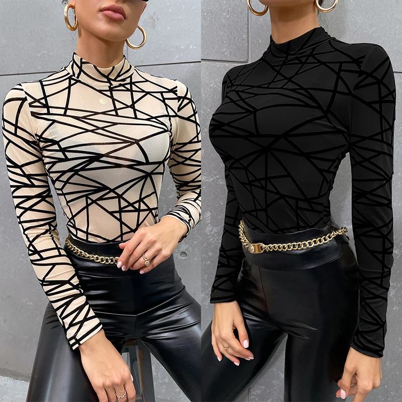 

Spring Y2k Long Sleeve Corset Mesh Crop Top Printing Graphic Goth Tee 2023 Fashion See Through Slim Sexy T-shirts for Women Kpop