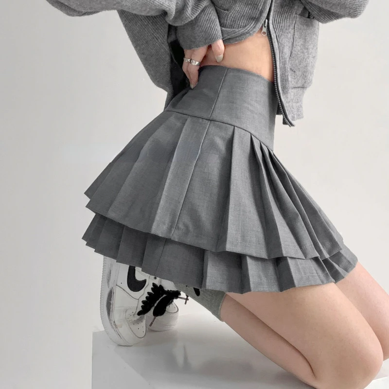 Женские плиссированные юбки однотонные простые в японском стиле Подростковая