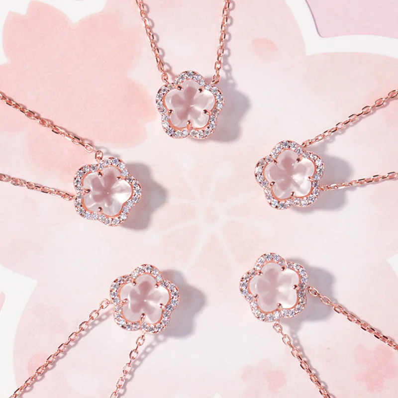 

2023 New Exquisite Cherry Blossoms Flower Necklace for Women Romantic Flower Clavicle Chain Girls Wedding Jewelry Gift Wholesale