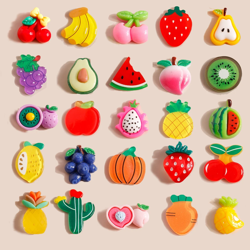 

10pcs Cute Cartoon Resin Fruit Charms Cherry Grape Banana Pineapple Flatback Scrapbook Pendants for Hairpin Nail Art DIY Jewelry
