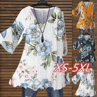 women t shirt tops causal loose floral printed t shirts 2022 summer v neck shirt oversized pullovers female 5xl