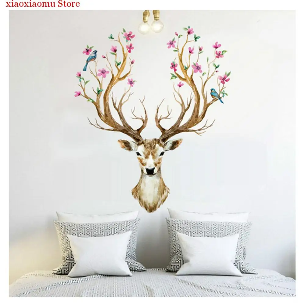

New Plum Flower Deer Wall Stickers For Kids Rooms Livingroom Home Decor Bedroom Decor Accessories Waterproof Wall Sticker
