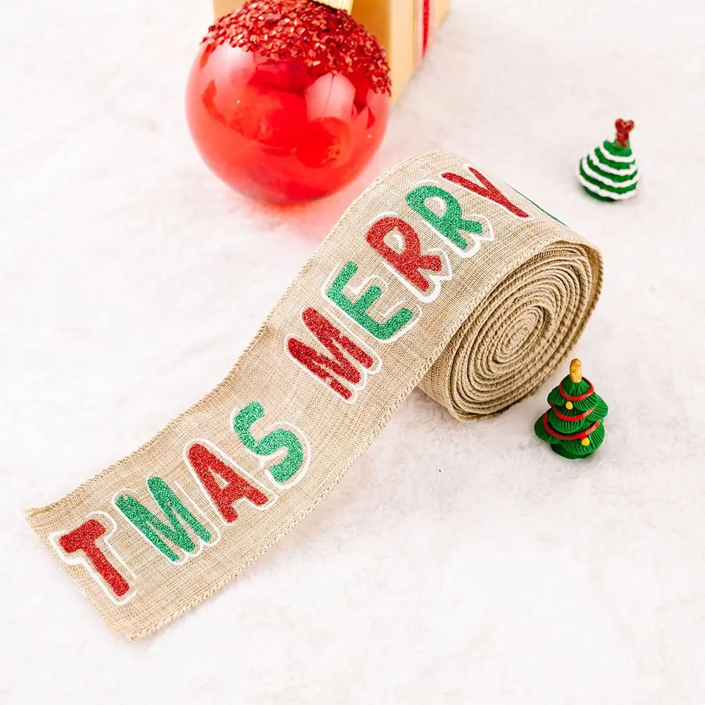 

Christmas Ribbon Printed Burlap Ribbons DIY Christmas Tree Ribbon Wreath Bows For Merry Christmas Gift Wrapping DIY Bow Ribbo