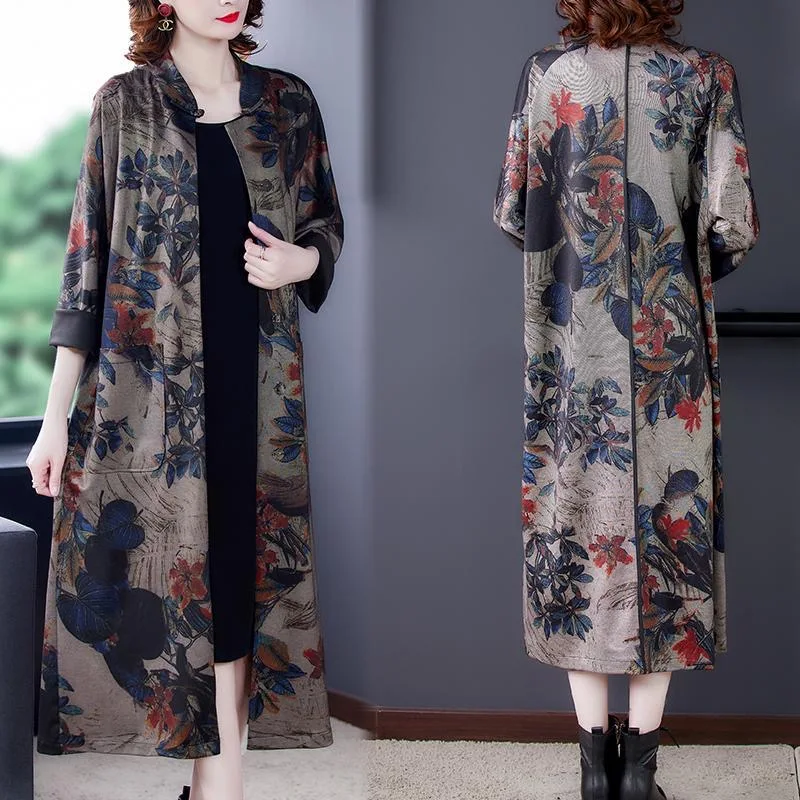 

Fdfklak New Long Coat Spring Autumn Women Windbreaker Female Fashion Print Big Size Korean Loose Clothing Jacket Mom's Gift 5XL