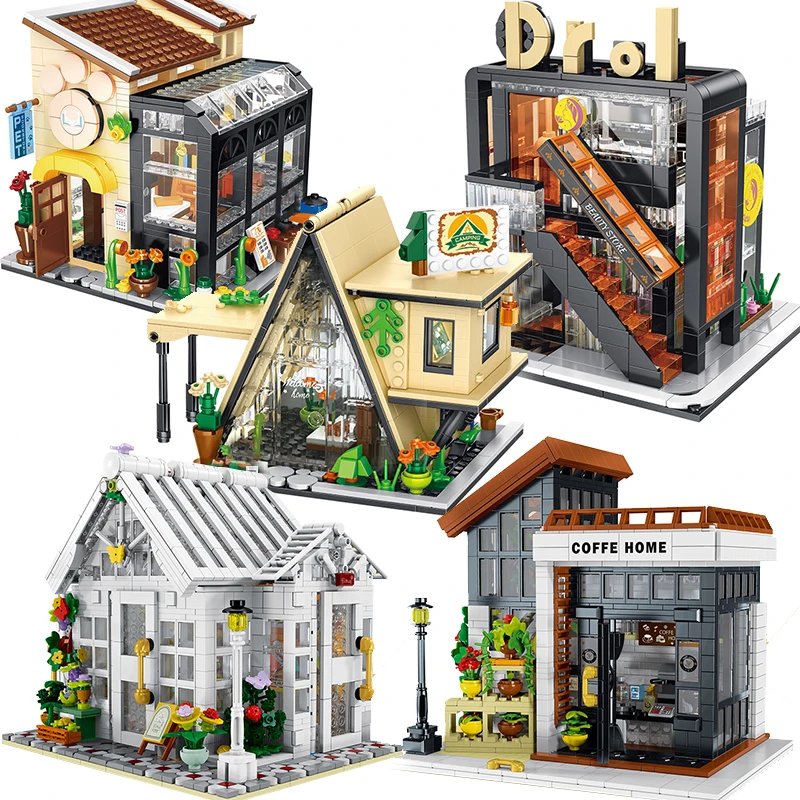 

Friends Modular House City Street View Mininature Food Shop Retail Store Cafe Restaurant Architecture Building Blocks Toys Girls