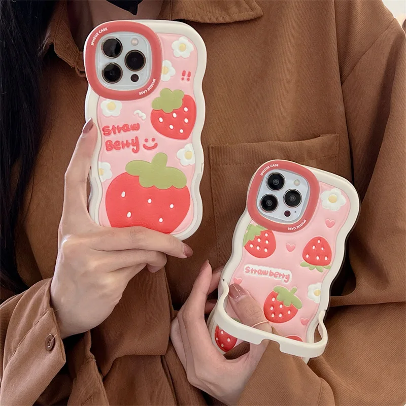

Cute Strawberry Integrated Bracket Phone Case Cover for IPhone 14 Plus 11 12 13 14 Pro Max Shockproof Cases for IPhone 14 Case