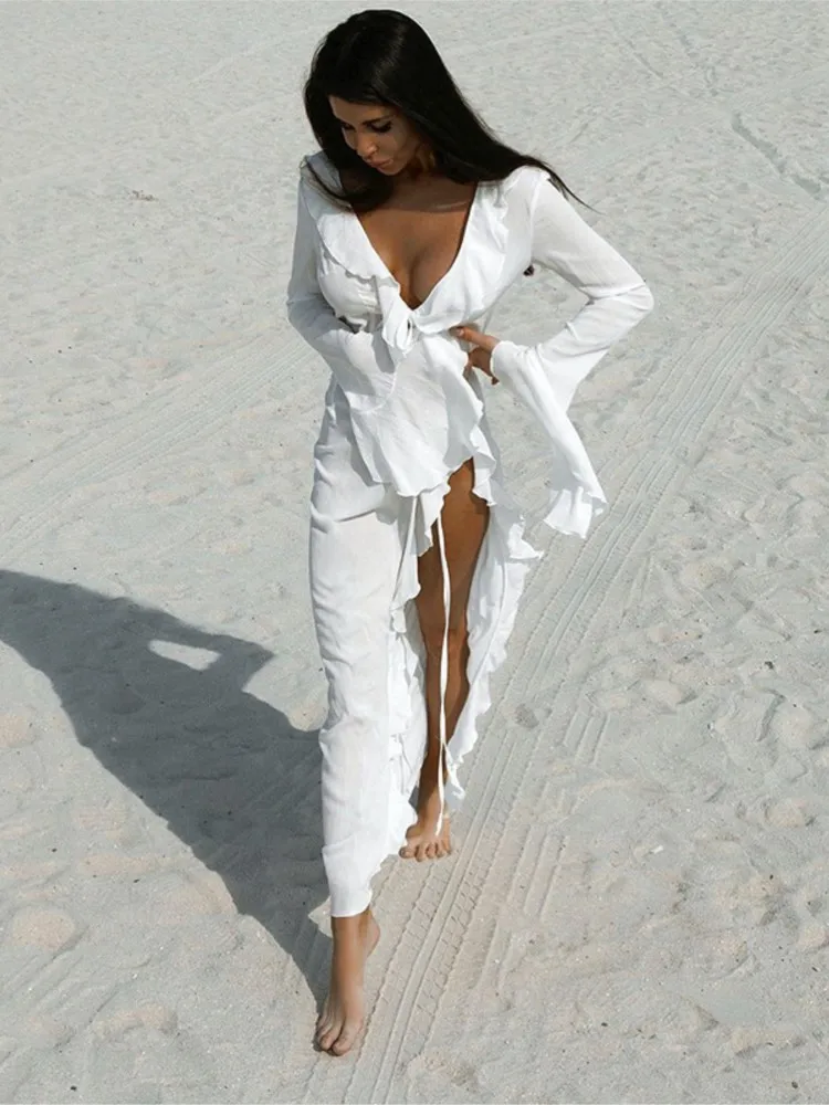 Асимметричное платье с оборками для женщин летние шикарные сексуальные пляжные