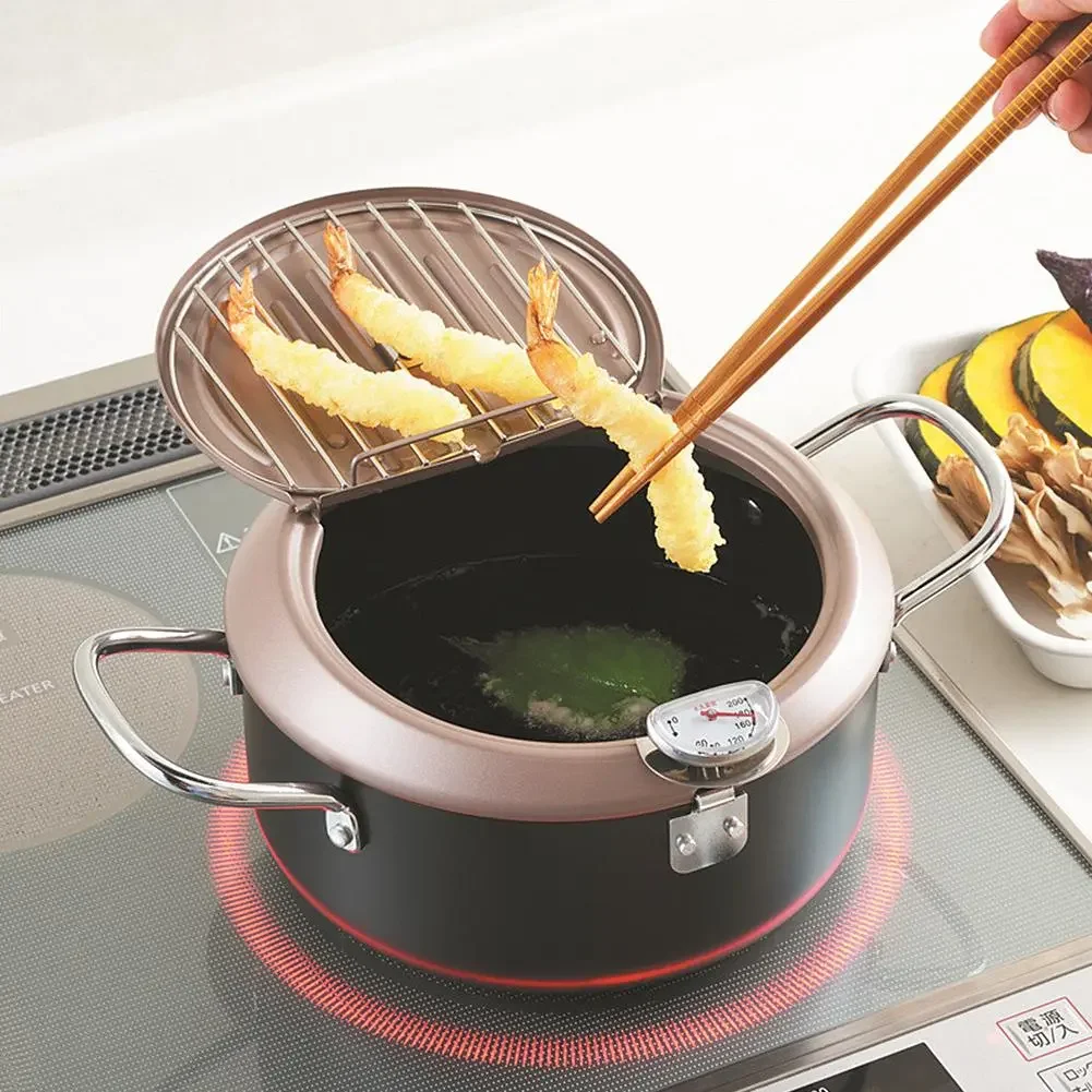 

NEW Japanese Style Deep Frying Pot Thermometre Tempura Fryer Pan Temperature Control Fried Chicken Pot Cooking Tools Kitchen Ute
