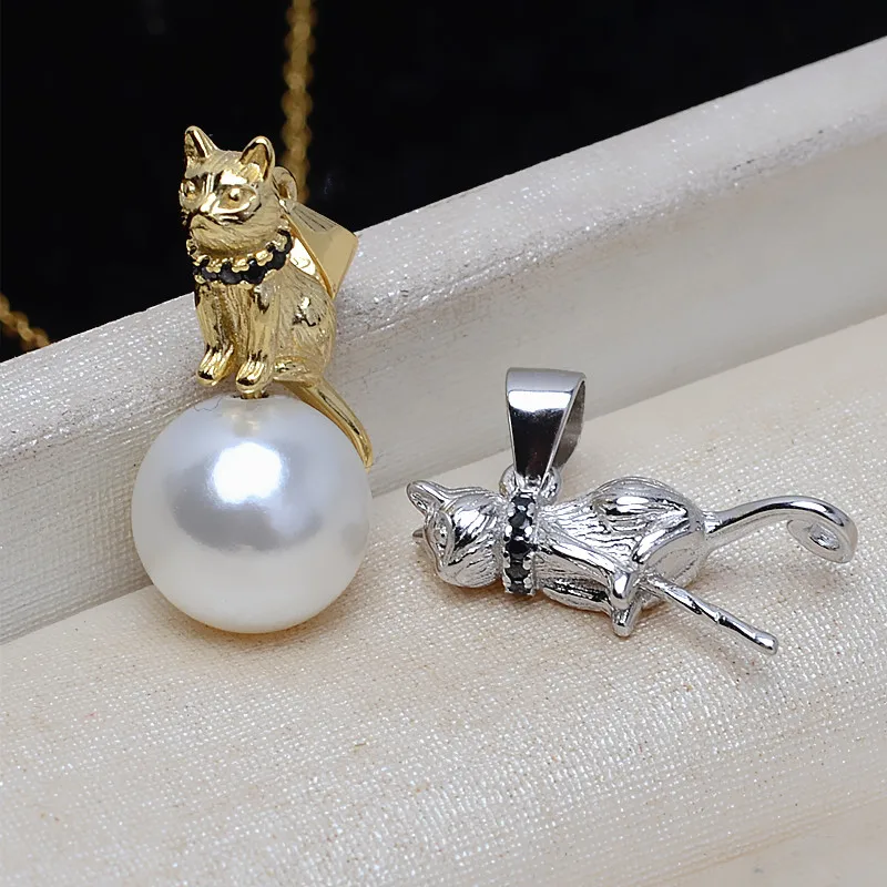 

MeiBaPJ Natural Round Pearl Fashion Cat Pendant Necklace 925 Sterling Silver Fine Wedding Jewelry for Women