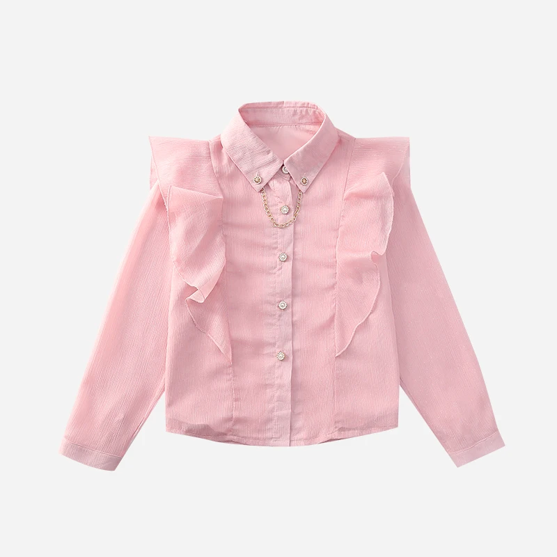 

Girl Top Fashion Streetwear Shirt for Teen Pink Apricot Long Sleeve Blouse Kid Girls Clothes Size 6 8 10 12 14 New Spring Autumn