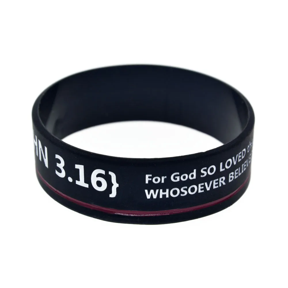 

1 PC Holy Bible John 3 16 Silicone Wristband Black Youth Size
