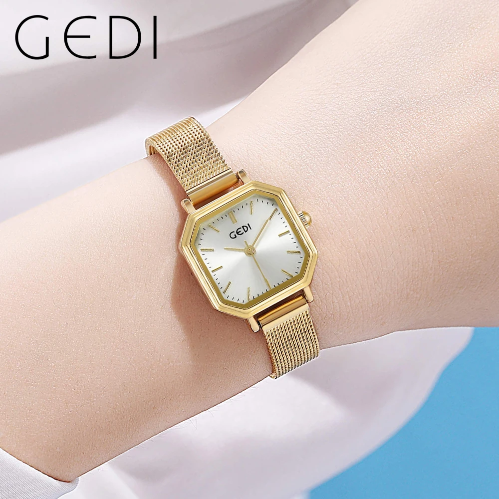 GEDI Ultra-thin Silver Women Square Watches Luxury Brand Milanese Strap Waterproof Fashion Ladies Quartz Wristwatches Clock Gift