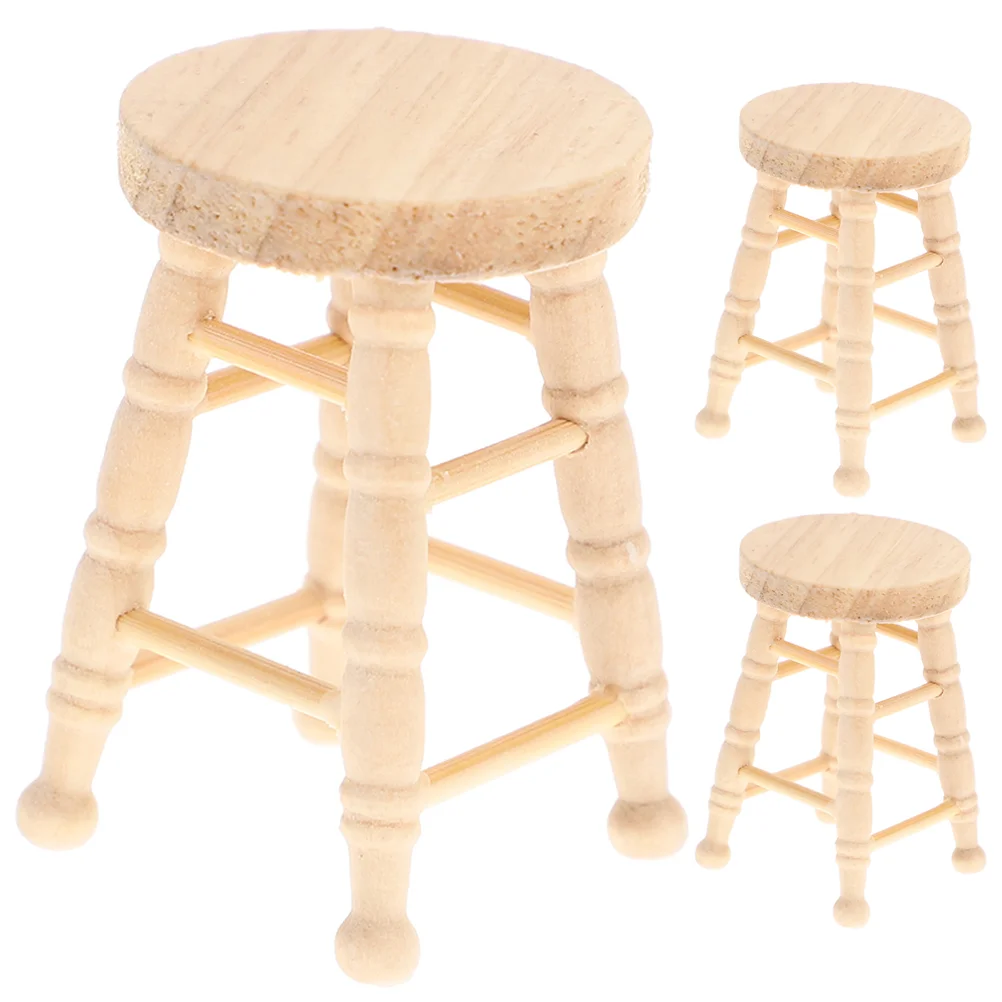 

3 Pcs Log Round Stool House Tiny Furniture Mini Miniature Accessories Model Wood
