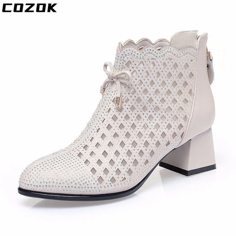 Mesh Hollow Breathable Crystal Summer Cool Boots Women Shoes Sandals Boots Beach Outdoor Vacation Bohemia Goth Shoes Womens