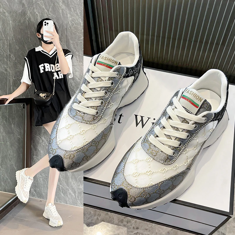 2023New Spring Autumn Women Shoes Round Toe Platform Low Heel Colorblocking Females Sneakers Fashion Elegant Outer Leisure Shoes