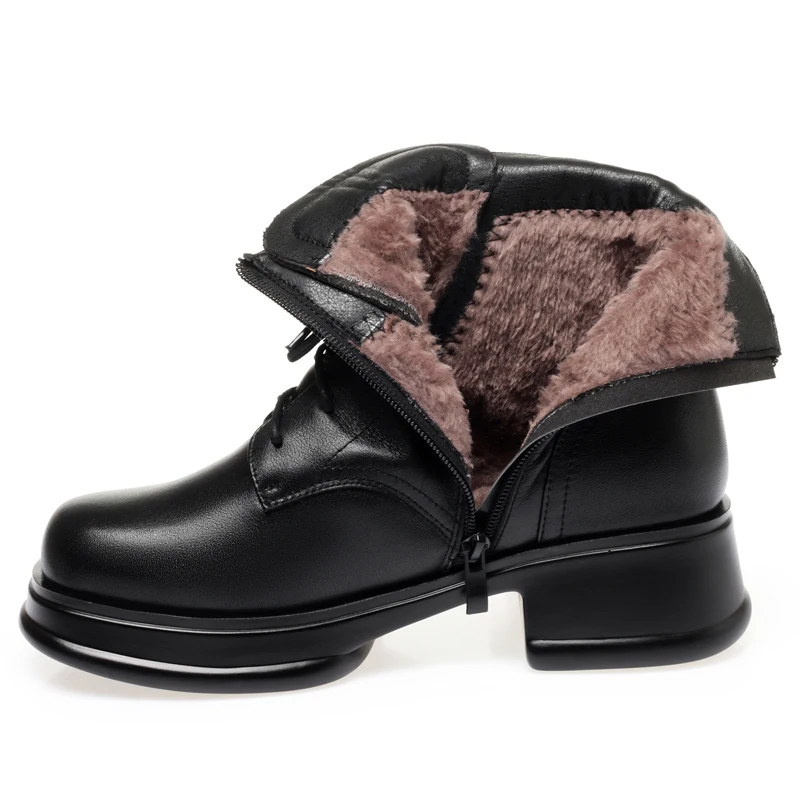 AIYUQI Women Winter Boots Thickened Wool Warm Genuine Leather Fashion Women Short Boots British Style Casual Women Ankle Boots