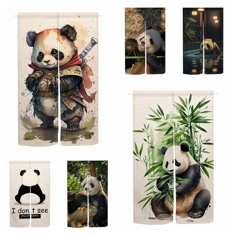 

Japanese Door Curtain Noren Cute Funny Panda Drapes Living Room Bedroom Hanging Half-Curtains Kitchen Entrance Doorway Partition