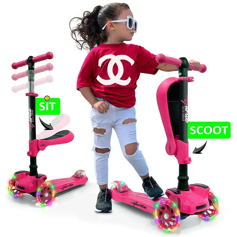 

Hurtle Scoot 3-Wheel Scooter - & Toddler Toy Scooter with Built-in LED Wheel Lights