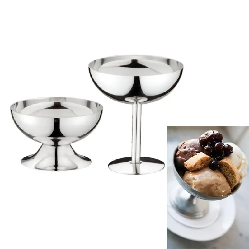 

Steel Goblet Cup Ice Cream Dessert Salad Bowl Fruit Plate Snack Dish