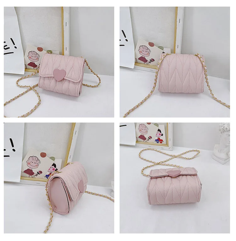 Fashion Heart Baby Girls Small Shoulder Bags Kids Coin Purse Accessories Handbags Lovely Children's Mini Square Messenger Bag