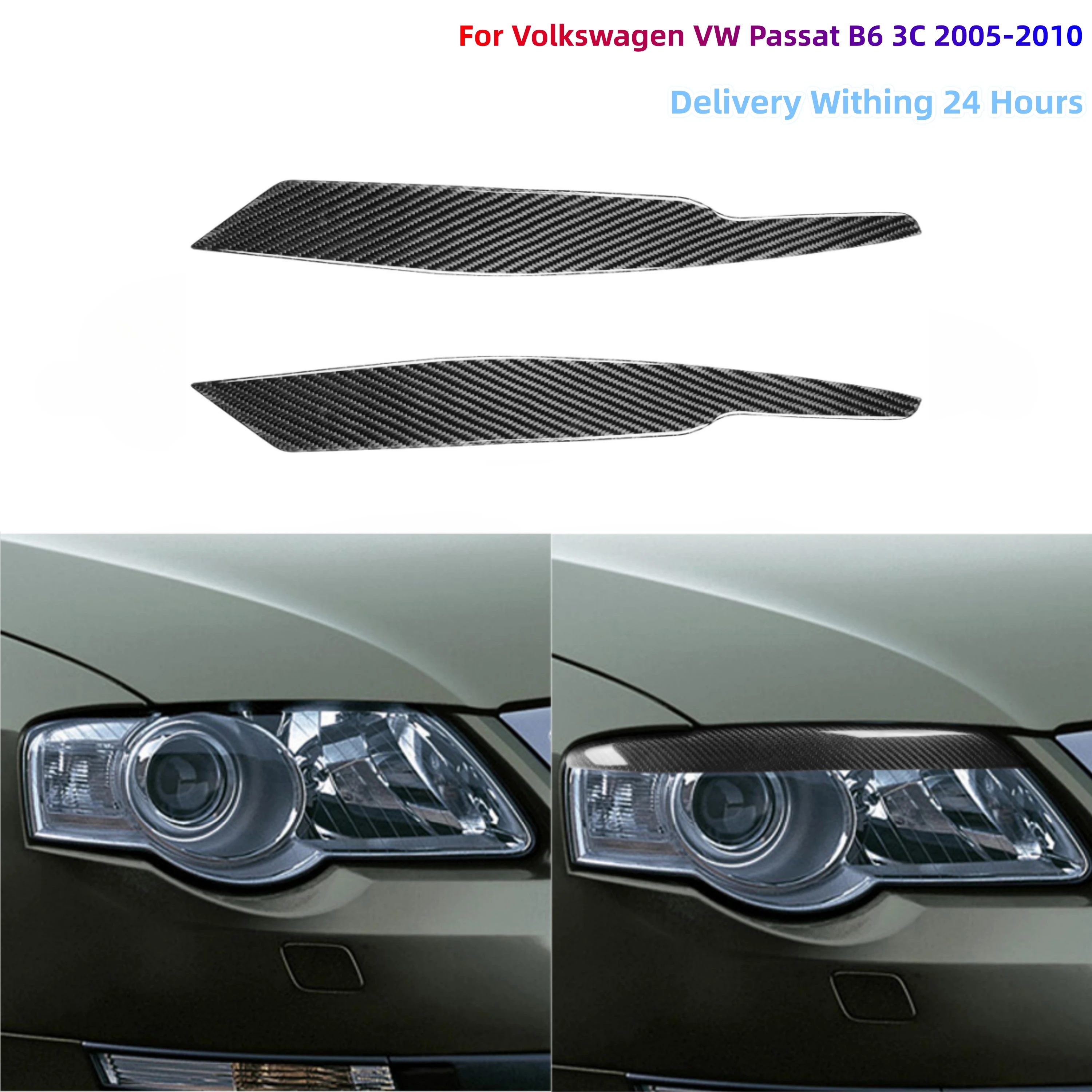 

For Volkswagen VW Passat B6 3C 05-10 Carbon Fiber Headlight Eyebrows Eye Lids Headlamp Cover Refit Sticker аксессуары для машины