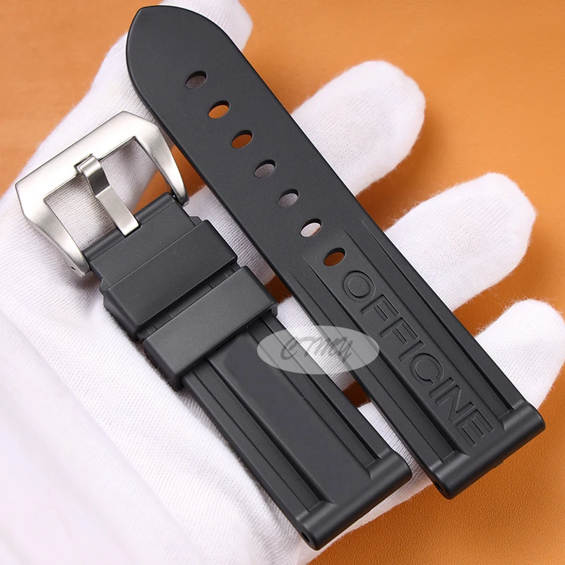 

NO logo 22mm 24mm Genuine rubber Watch Band for Panerai Luminor Radiomir Stainless Steel Buckle Watchband Wrist Strap
