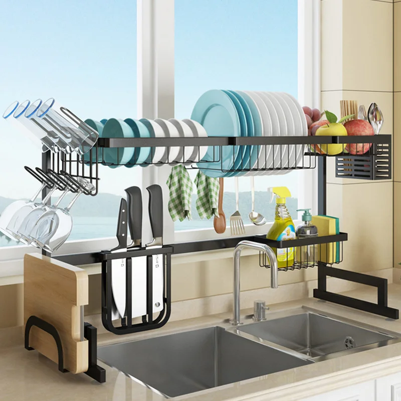 Retractable Kitchen Accessories Stainless Steel Sink Organizer Strong Load-bearing Dish Drainer Bottom Non-slip Dish Drying Rack