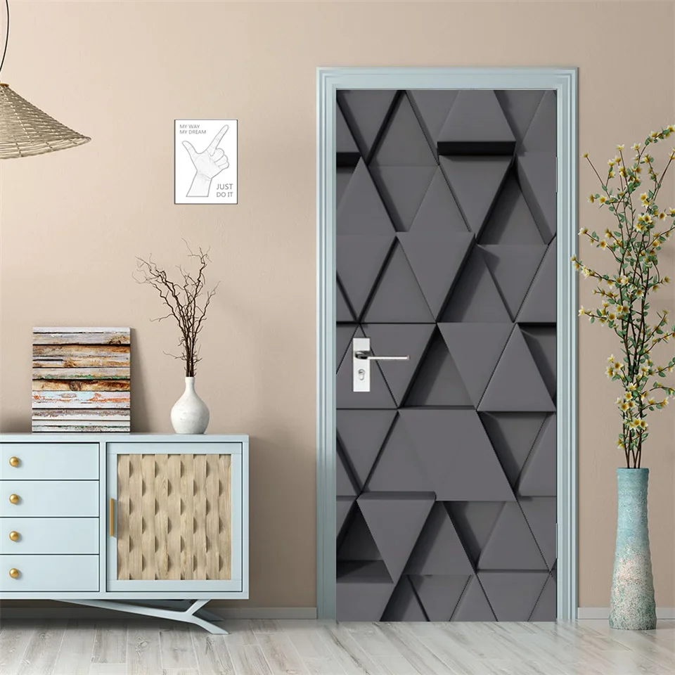 Геометрические 3D наклейки на дверь самоклеящиеся ПВХ водонепроницаемые полная