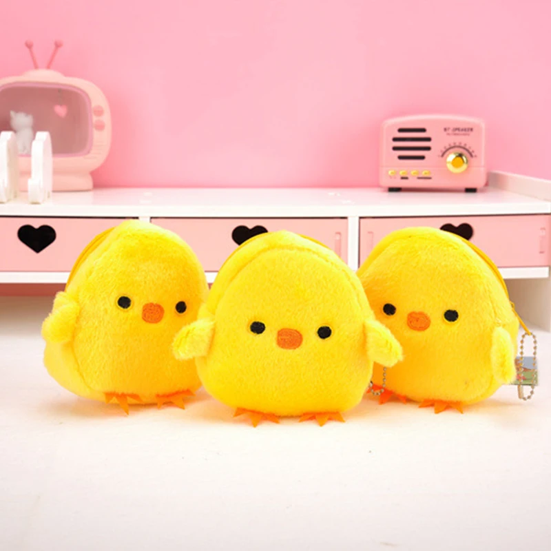 Cute Plush Chick Coin Purse Lipstick Headphone Bag Yellow Chicken Pouch Coin Purses Pink Pig Small Zipper Bags Women's Wallet