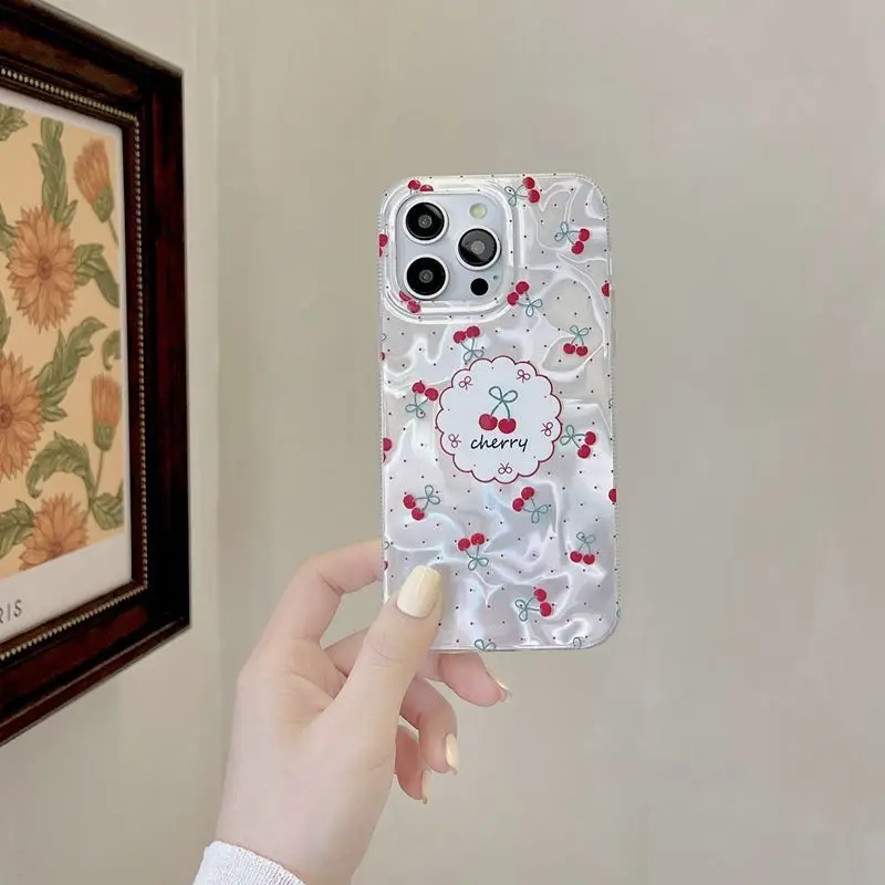 Корейский чехол для мобильного телефона Water Ripples Red Cherry для IPhone 16 15 13 Pro Max Ins Style Sweet Girl для IPhone 14 12 11 XR XS MAX (art.: 3920cced05960) - 3920cced05960